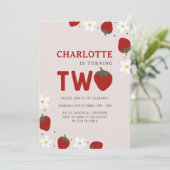Daisy Strawberry Light Gray 2. Sommer Geburtstag Einladung (Stehend Vorderseite)
