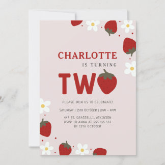 Daisy Strawberry Light Gray 2. Sommer Geburtstag Einladung