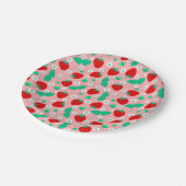 Daisy Strawberry Pattern Pink & Red Pappteller (Schrägansicht)