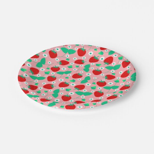 Daisy Strawberry Pattern Pink & Red Pappteller (Schrägansicht)
