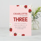 Daisy Strawberry Pink 3. Sommer Geburtstag Einladung (Stehend Vorderseite)