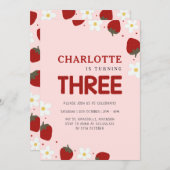 Daisy Strawberry Pink 3. Sommer Geburtstag Einladung (Vorne/Hinten)