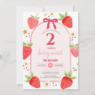 Daisy Strawberry Second Birthday Party Invite Einladung