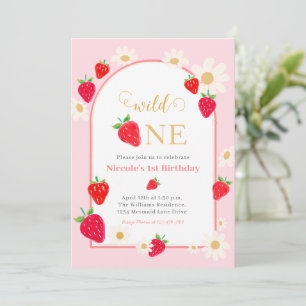 Daisy Strawberry Wild One 1. Geburtstagseinladung Einladung