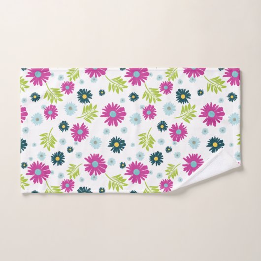 Daisy Stylized Pink Blue Blume Pattern Badhandtuch Set (Handtuch)