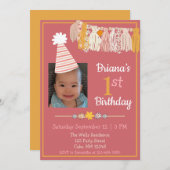 Daisy Tassel Party Hat Pink Girls Erster Geburtsta Einladung (Vorne/Hinten)