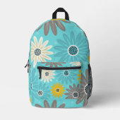 Daisy Teal Flower Pattern Backpack Bedruckter Rucksack (Vorderseite)