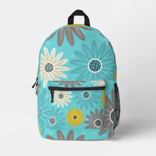 Daisy Teal Flower Pattern Backpack Bedruckter Rucksack (Vorderseite)