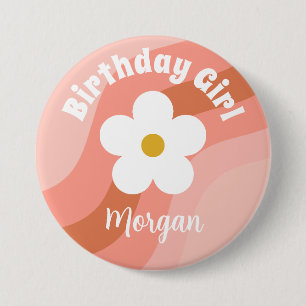 Daisy Terracotta Peach Retro Party Button