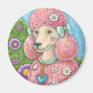 DAISY The French Pink Poodle ROUND DOG MAGNET