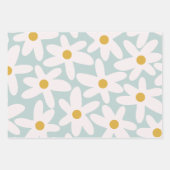 Daisy Time Niedlich Retro Blumenmuster Ice Blue Geschenkpapier Set (Vorderseite)