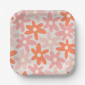 Daisy Time Niedlich Retro Blumenmuster Orange Pink Pappteller (Vorderseite)