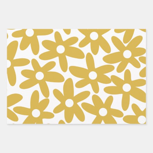Daisy Time Niedlich Retro Moderne Blume in Mustard Geschenkpapier Set (Vorderseite 3)