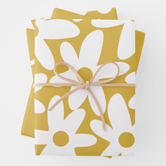 Daisy Time Niedlich Retro Moderne Blume in Mustard Geschenkpapier Set (Beispiel)