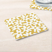 Daisy Time Niedlich Retro Moderne Blume in Mustard Rechteckiger Pappuntersetzer (angewinkelt)