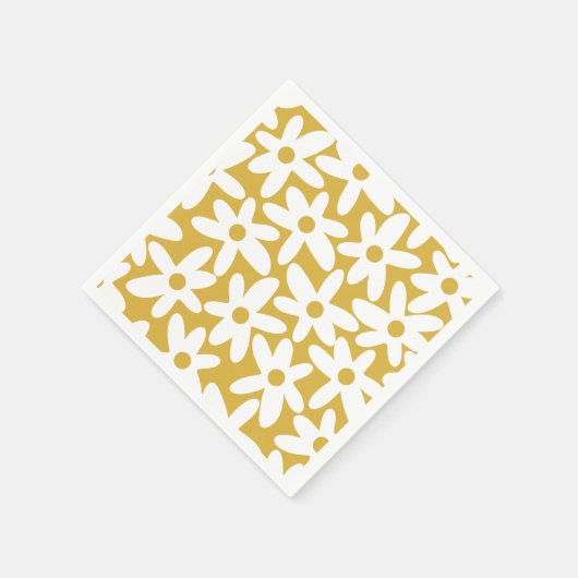 Daisy Time Niedlich Retro Moderne Blume in Mustard Serviette (Ecke)