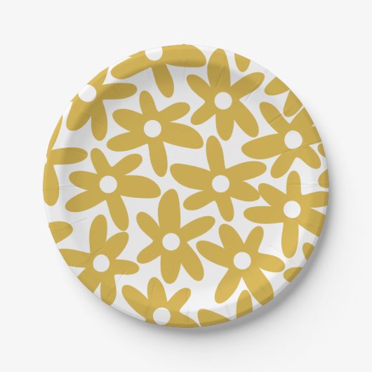 Daisy Time Niedlich Retro Moderne Senf Blume Pappteller (Vorderseite)