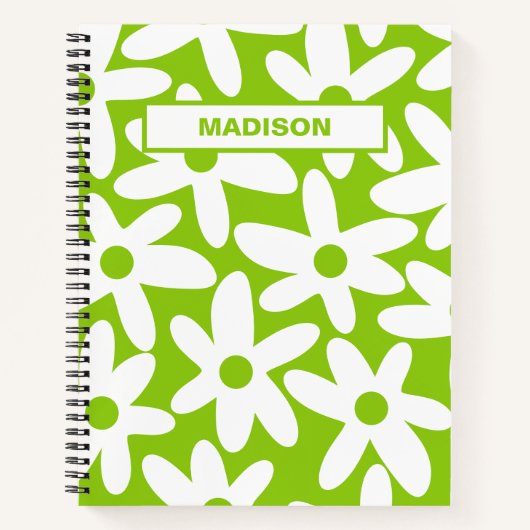 Daisy Time Retro Blume Pattern Lime Green Notizblock (Vorderseite)