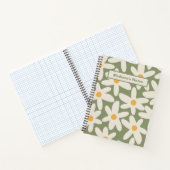 Daisy Time Retro-Blumenmuster Salbei Grün Notizblock (Innenseite)