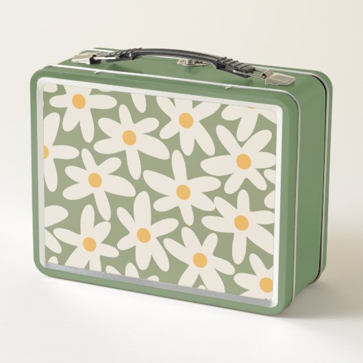 Daisy Time Retro Modernes Muster Metall Brotdose (Rückseite)