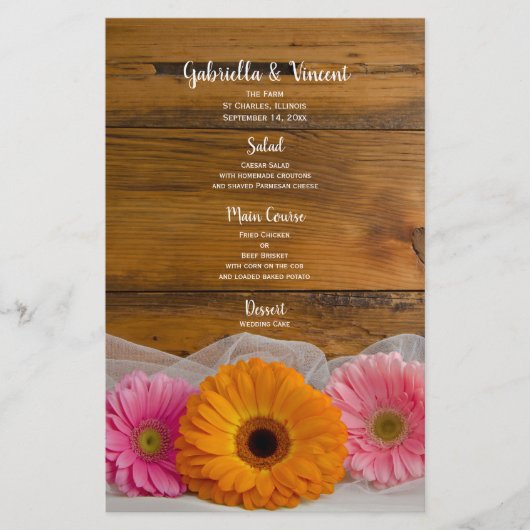 Daisy Trio Country Barn Wedding Menu (Vorderseite)