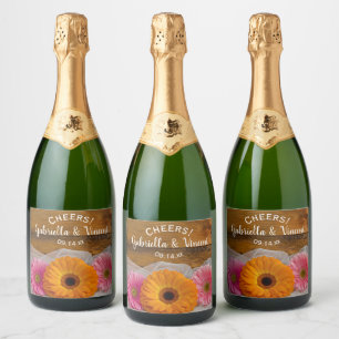 Daisy Trio Country Barn Wedding Wine Label Schaumweinetikett