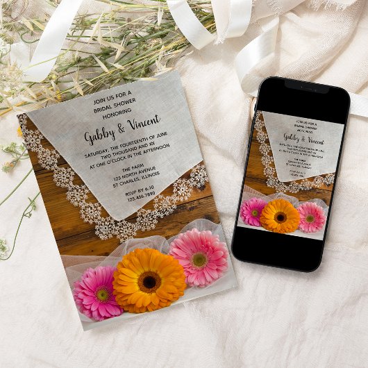 Daisy Trio und Lace Country Barn Brautparty Einladung