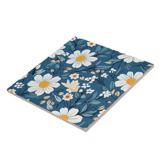 Daisy über Blue Floral Blume Fliese (Seite)