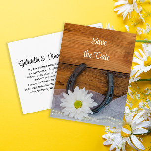 Daisy und Horseshoe Western Wedding Save the Date Ankündigungspostkarte