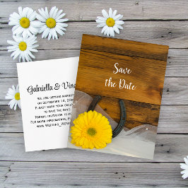 Daisy und Horseshoe Western Wedding Save the Date Ankündigungspostkarte