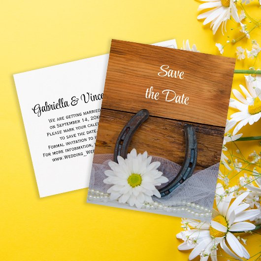 Daisy und Horseshoe Western Wedding Save the Date Ankündigungspostkarte