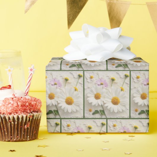 Daisy- und Kosmos-Blume auf bedrücktem Papier Geschenkpapier (Geburtstagsparty)