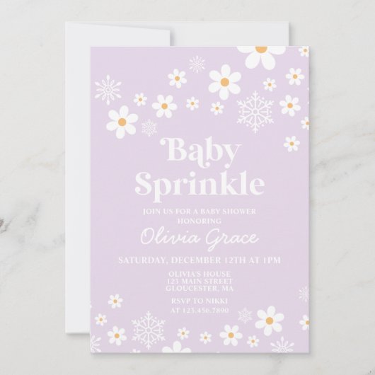 Daisy und Snowflake Retro Baby Sprinkle Einladung (Vorderseite)