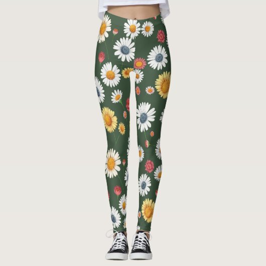 Daisy und Sonnenblume Blumen Nahtloses Muster Leggings (Vorderseite)