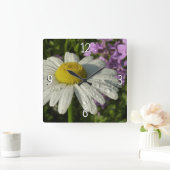 Daisy und Summer Lilac Wildblume Quadratische Wanduhr (Zuhause)