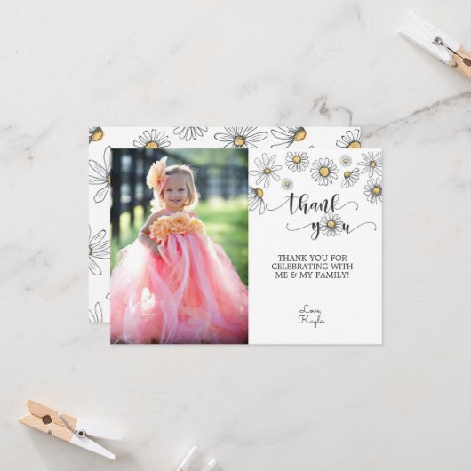 Daisy Vielen Dank Foto Card - Weiß Einladung (Vorderseite/Rückseite Beispiel)