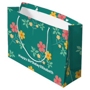 Daisy Vintag Bouquet Muster in Grün, individuell a Große Geschenktüte
