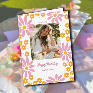 Daisy Warm Florals Foto Happy Birthday Karte