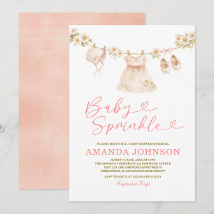 Daisy Wäscheleine Baby Sprinkle Mädchen Rosa Pfirs Einladung