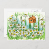 Daisy Watercolor Blume Bird House Postkarte (Vorne/Hinten)