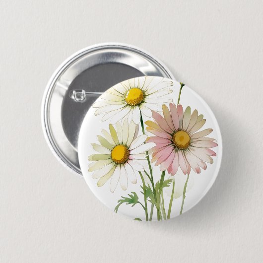 Daisy Watercolor Blume Moderne Beruflich Button (Vorne & Hinten)
