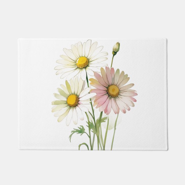 Daisy Watercolor Blume Moderne Beruflich Fußmatte (Vorderseite)