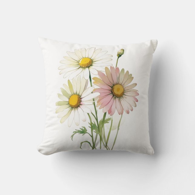 Daisy Watercolor Blume Moderne Beruflich Kissen (Vorderseite)