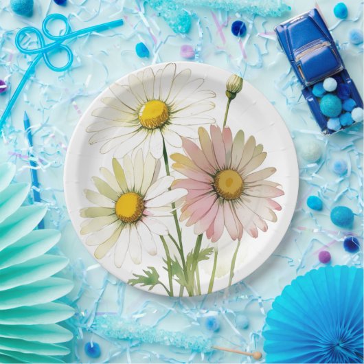 Daisy Watercolor Blume Moderne Beruflich Pappteller (Party)