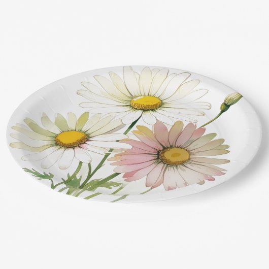 Daisy Watercolor Blume Moderne Beruflich Pappteller (Schrägansicht)