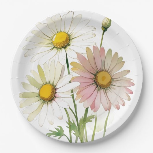 Daisy Watercolor Blume Moderne Beruflich Pappteller (Vorderseite)