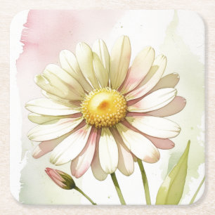 Daisy Watercolor Blume Moderne Beruflich Rechteckiger Pappuntersetzer