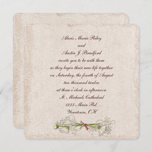 Daisy Wedding Elegance Einladung (Vorne/Hinten)