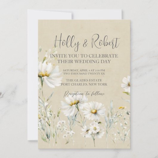 Daisy Wedding Foto QR-Code Einladung (Vorderseite)