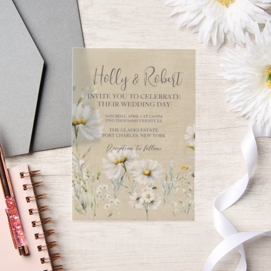 Daisy Wedding Foto QR-Code Pergament Einladungen (Hochzeit)